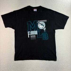 Vintage Florida Marlins T Shirt Men XL Black Single Stitch MLB Baseball 90s Hane
